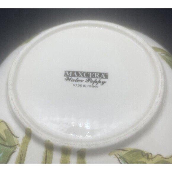 Maxcera WATER POPPY Orange Yellow Green Flower Large Scalloped Serving Bowl 12” - Picture 8 of 8